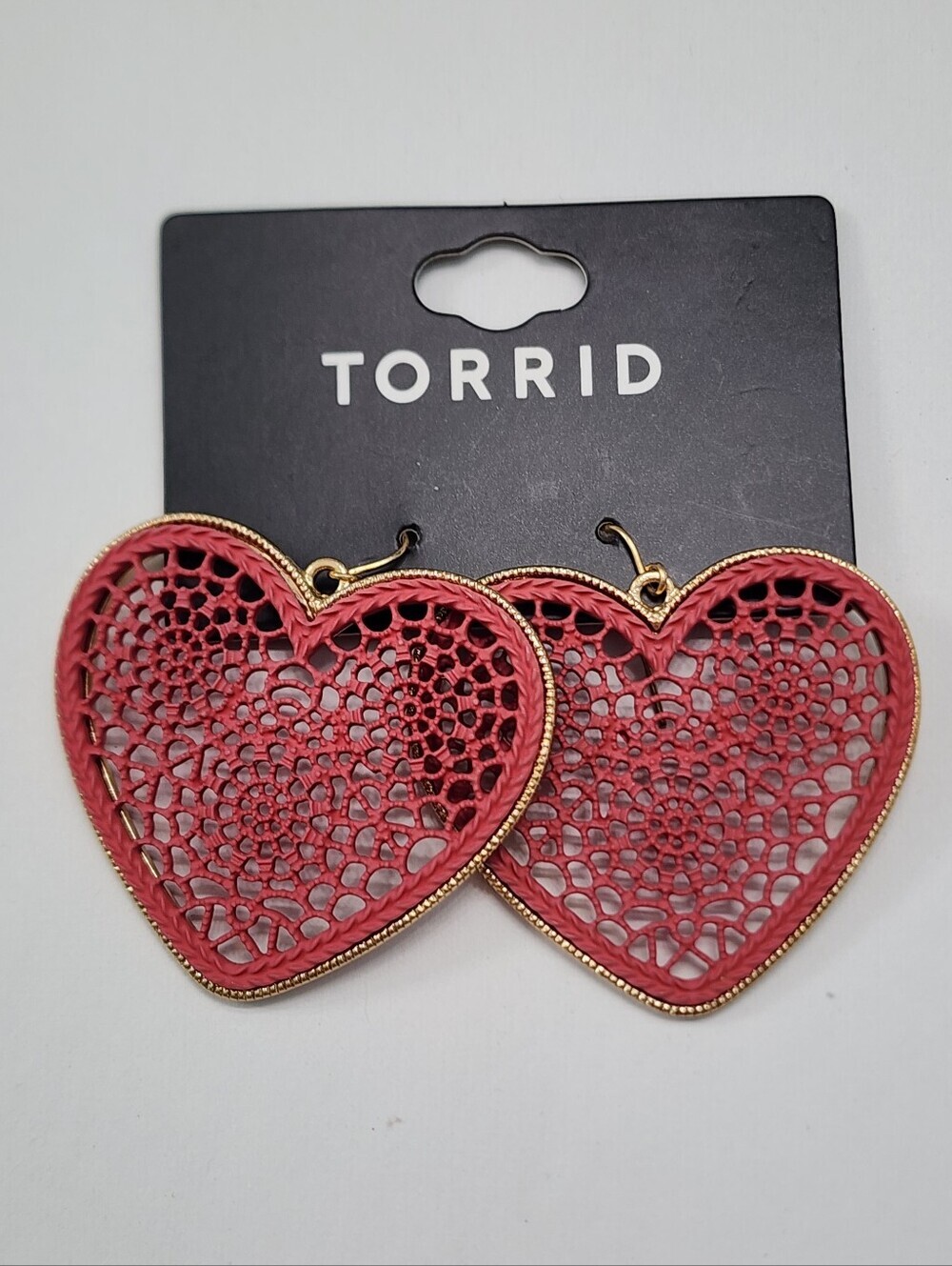 NEW! Torrid Red Statement Heart Filigree Lace Dangle Earrings